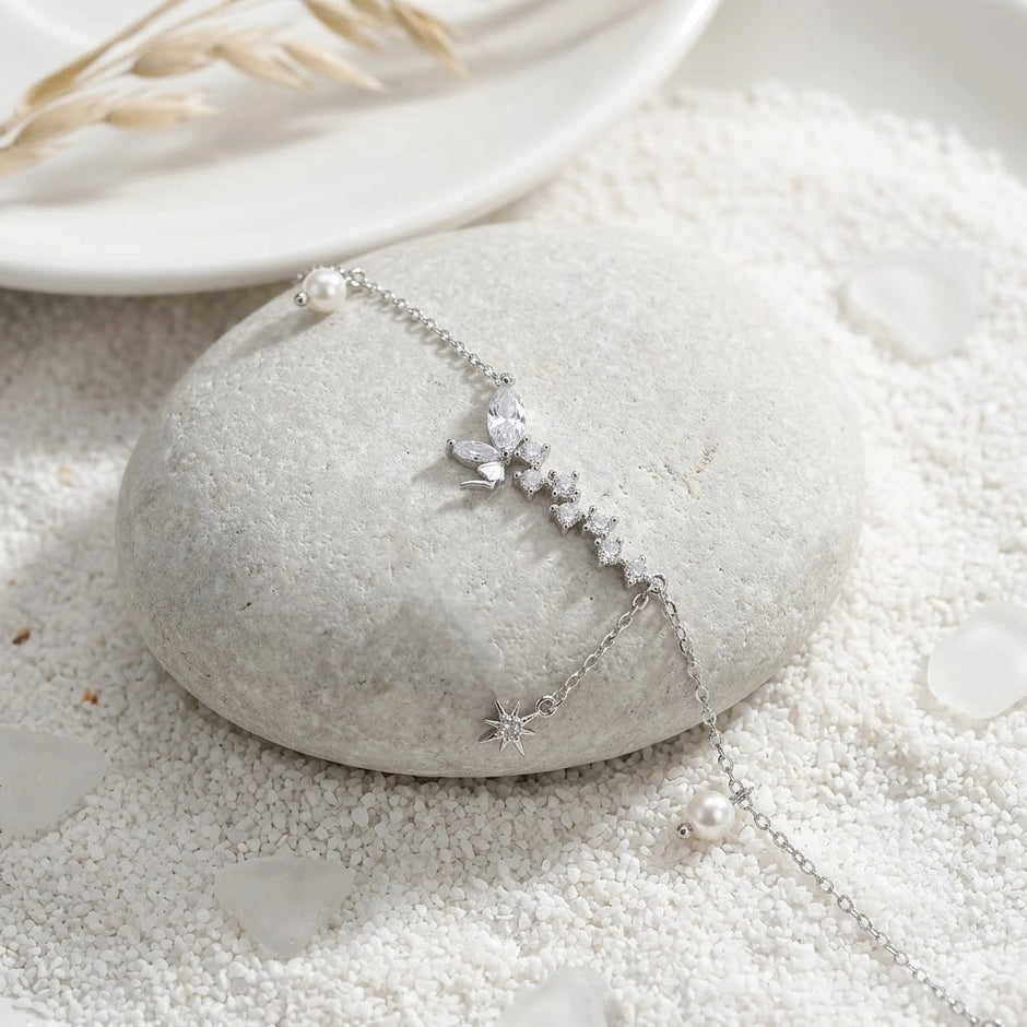 Butterfly Star Pearl 925 Sterling Silver Bracelet for Women