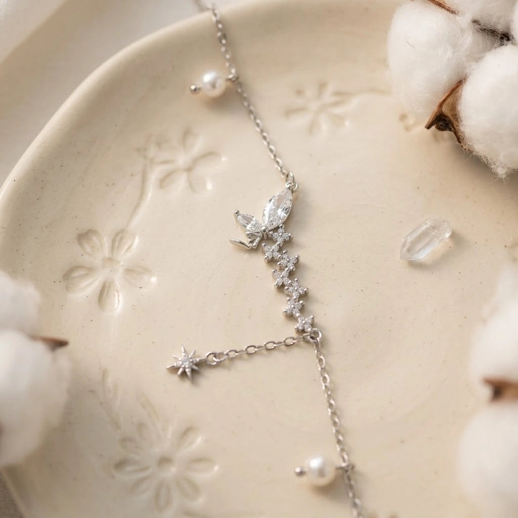 Butterfly Star Pearl 925 Sterling Silver Bracelet for Women