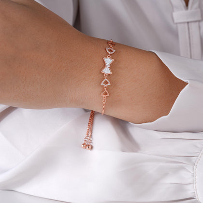 Bow Charm Diamond Adjustable Rose Gold Bracelet for Women