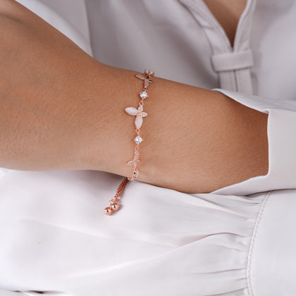 Butterfly Leaf Diamond Adjustable Rose Gold Bracelet for Women