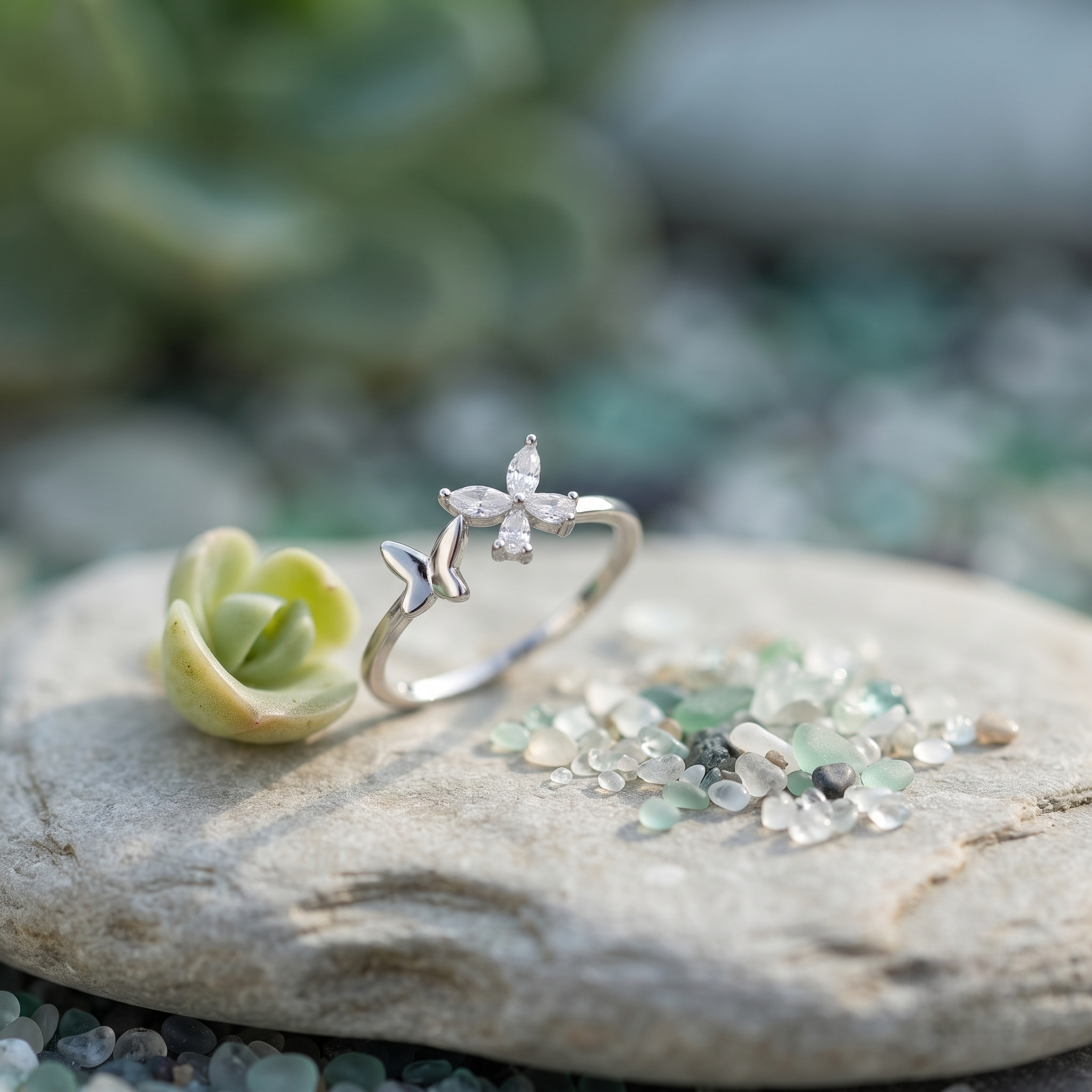 925 Sterling Silver Butterfly Open CZ Ring