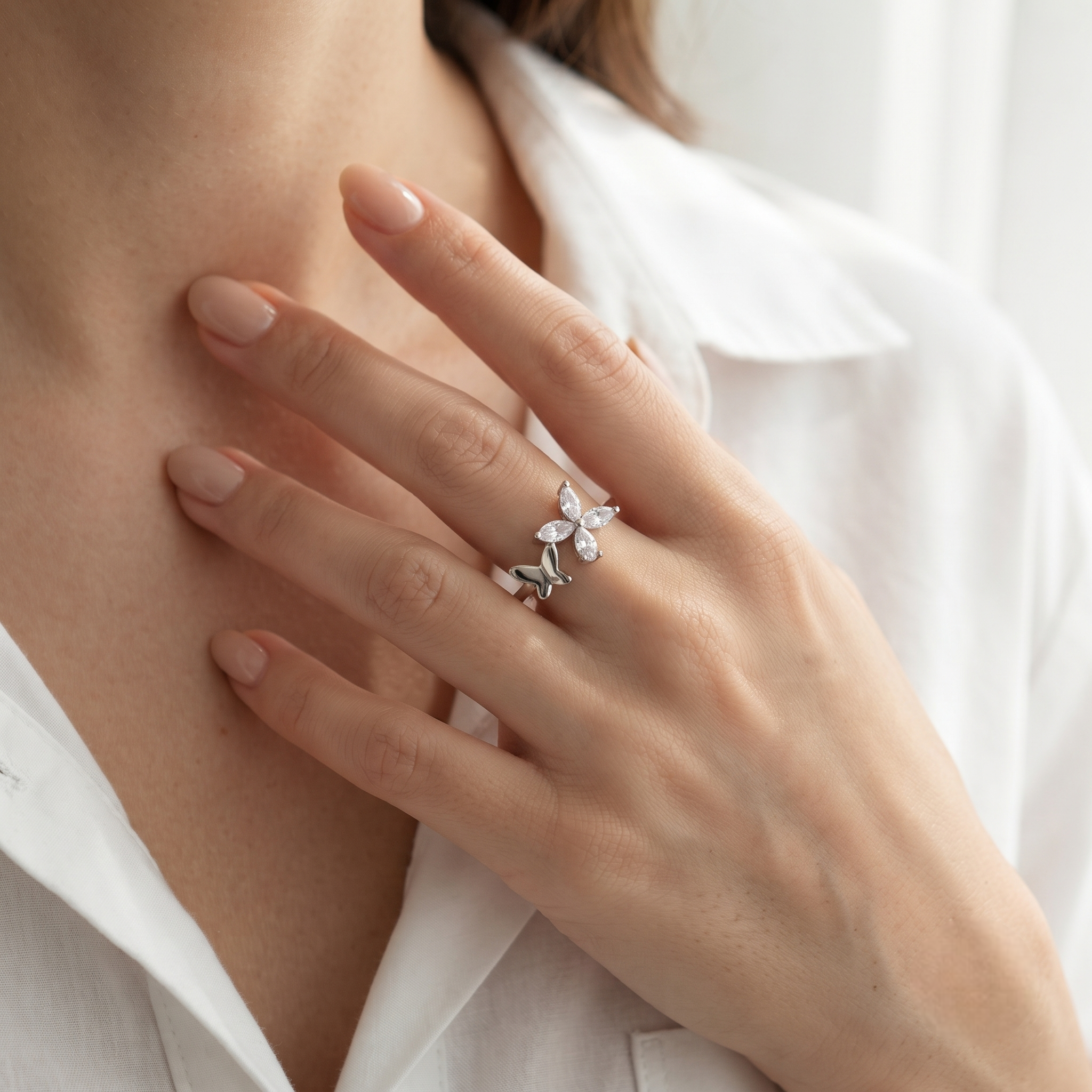 925 Sterling Silver Butterfly Open CZ Ring