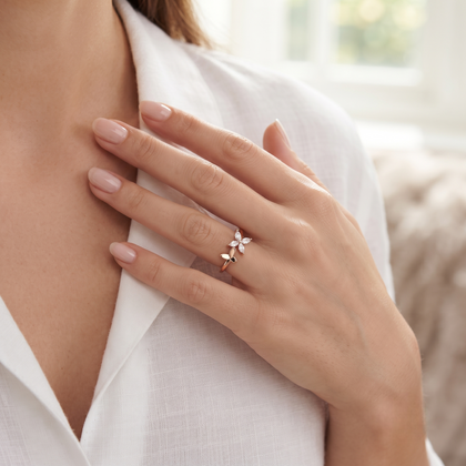 925 Sterling Silver Rose Gold Butterfly Open CZ Ring