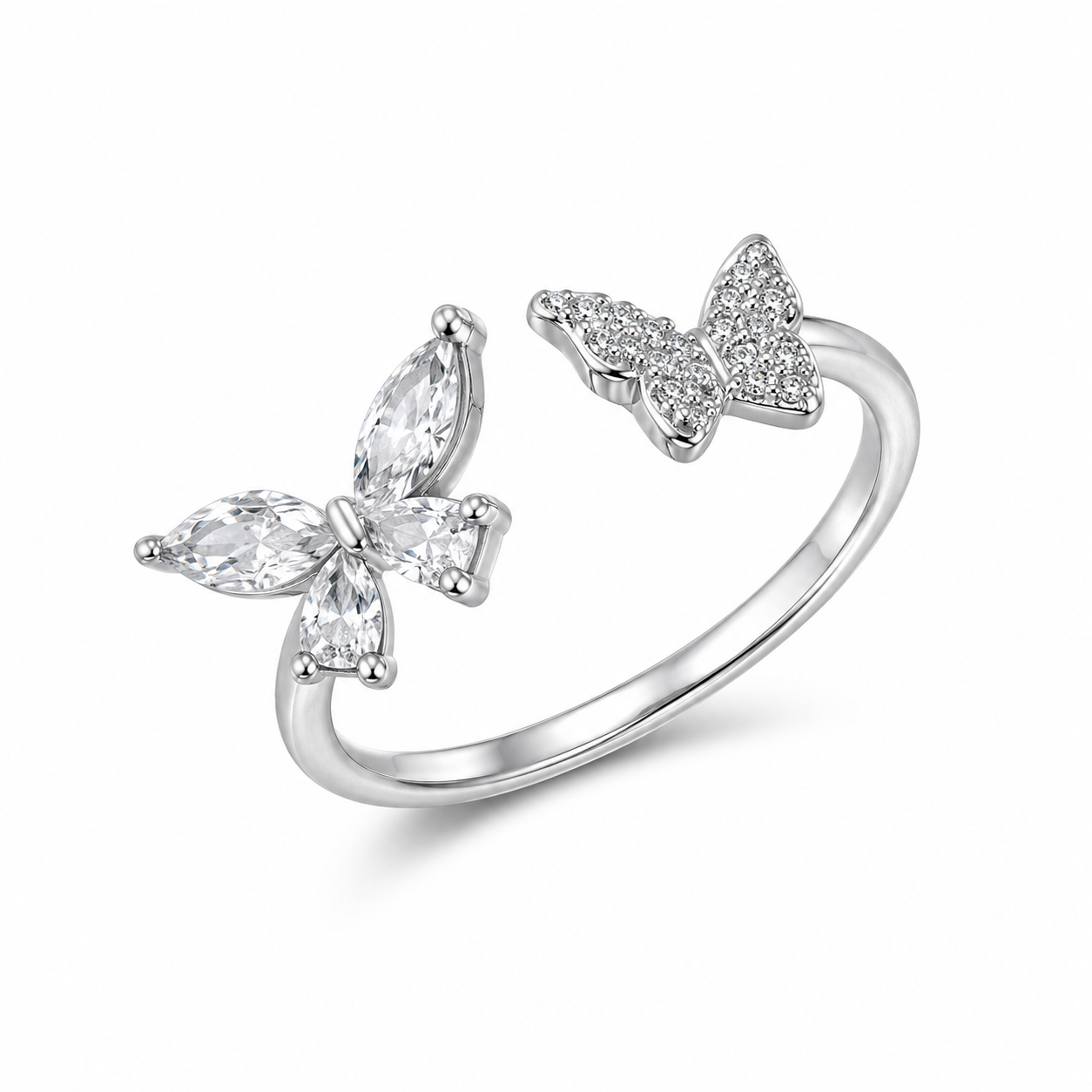 Butterfly & Floral Open Ring – 925 Sterling Silver Ring for Women