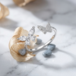 Butterfly & Floral Open Ring – 925 Sterling Silver Ring for Women