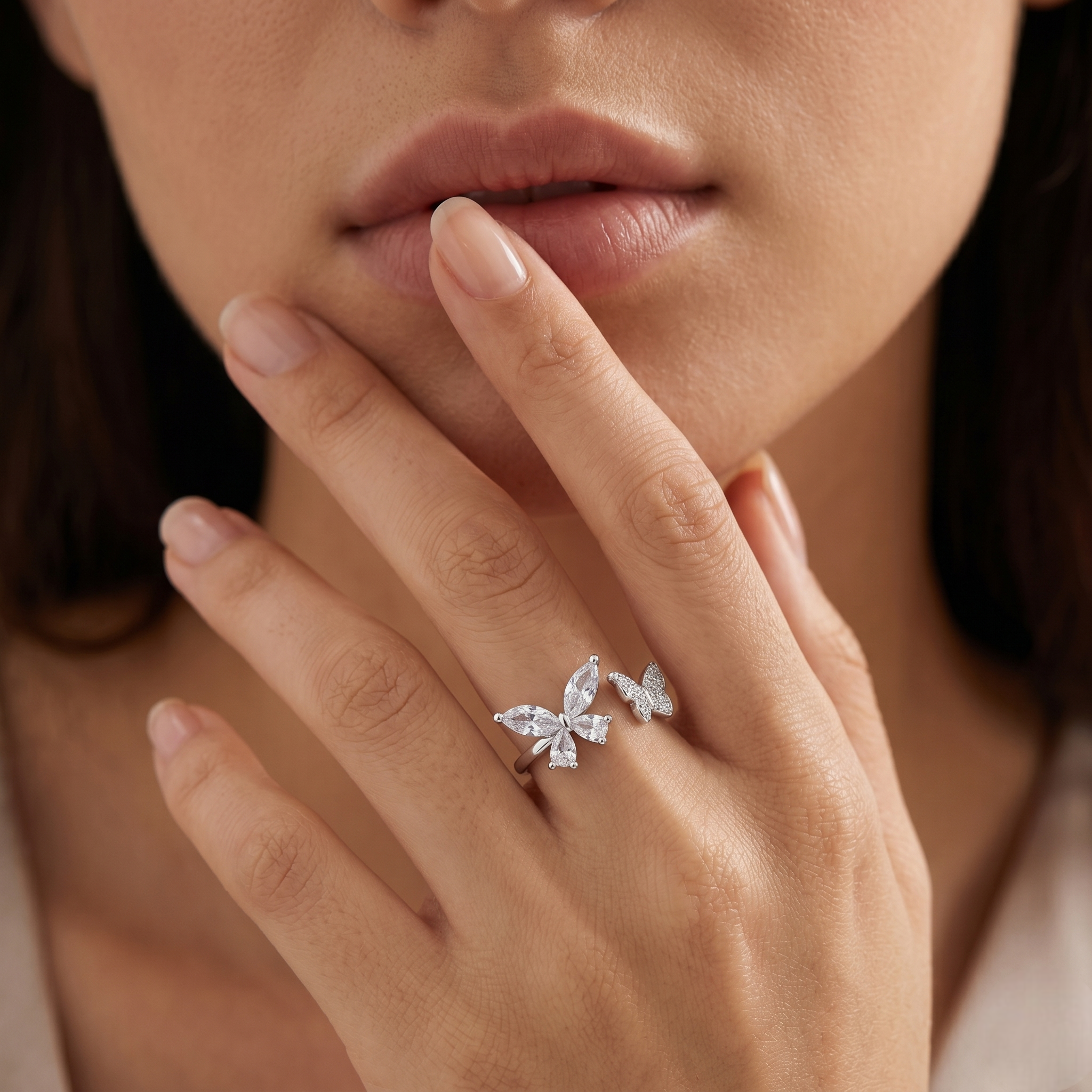 Butterfly & Floral Open Ring – 925 Sterling Silver Ring for Women