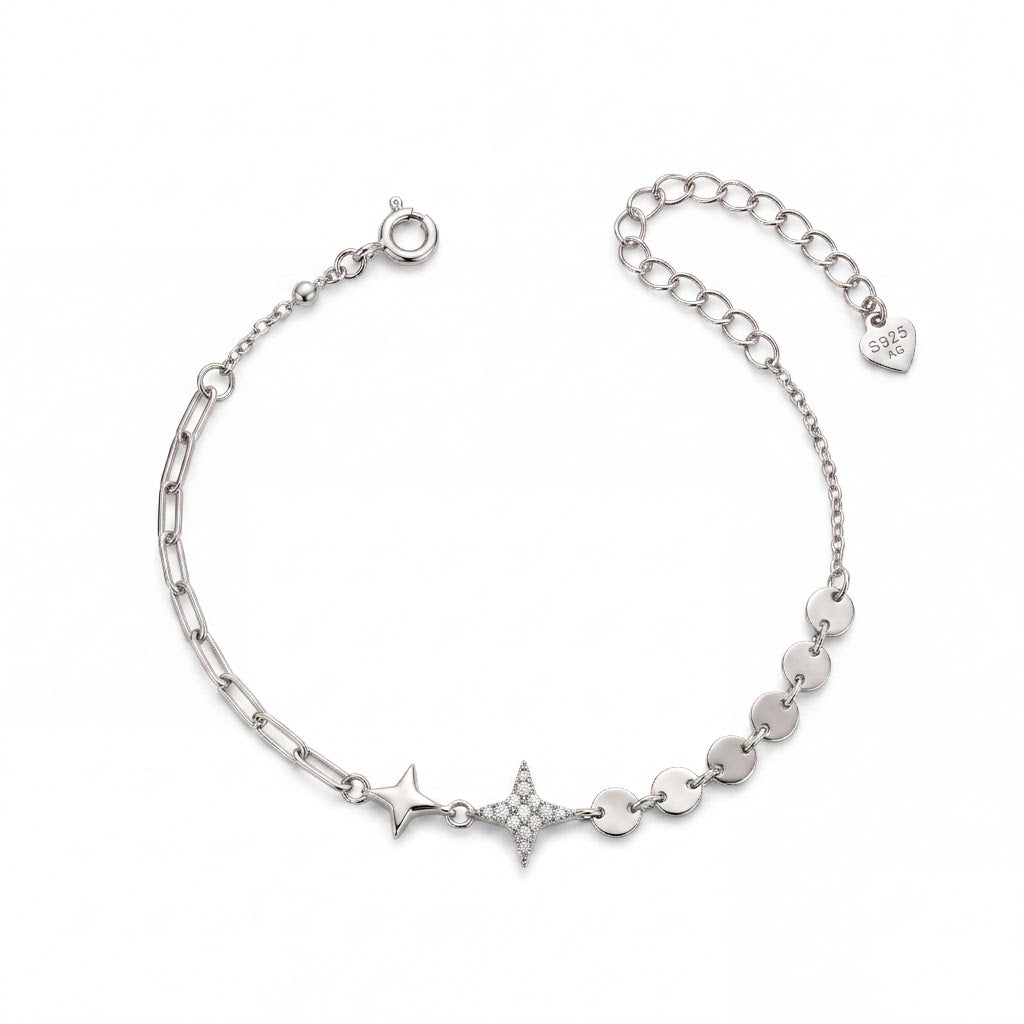 Celestial Star Charm 925 Sterling Silver Bracelet for Women