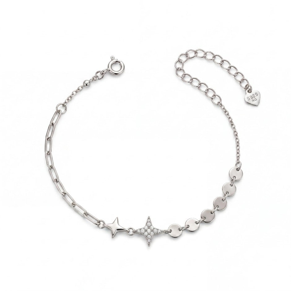 Celestial Star Charm 925 Sterling Silver Bracelet for Women