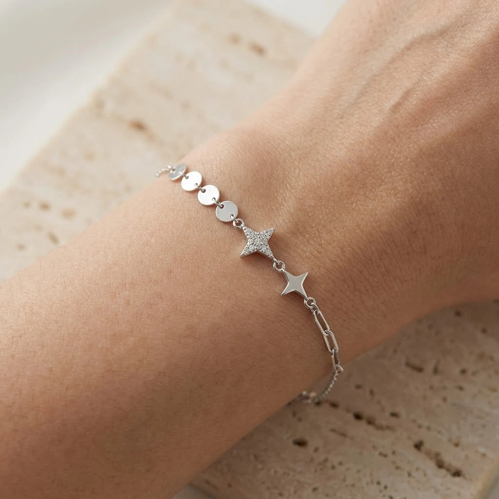 Celestial Star Charm 925 Sterling Silver Bracelet for Women