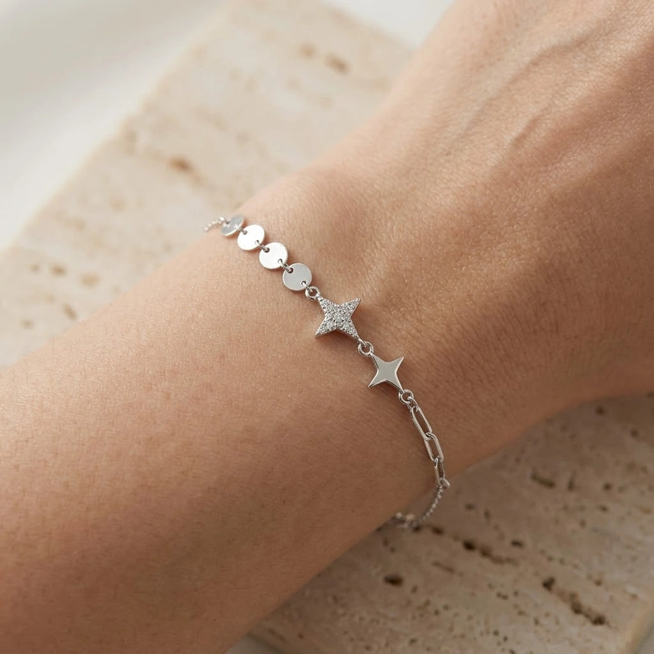 Celestial Star Charm 925 Sterling Silver Bracelet for Women