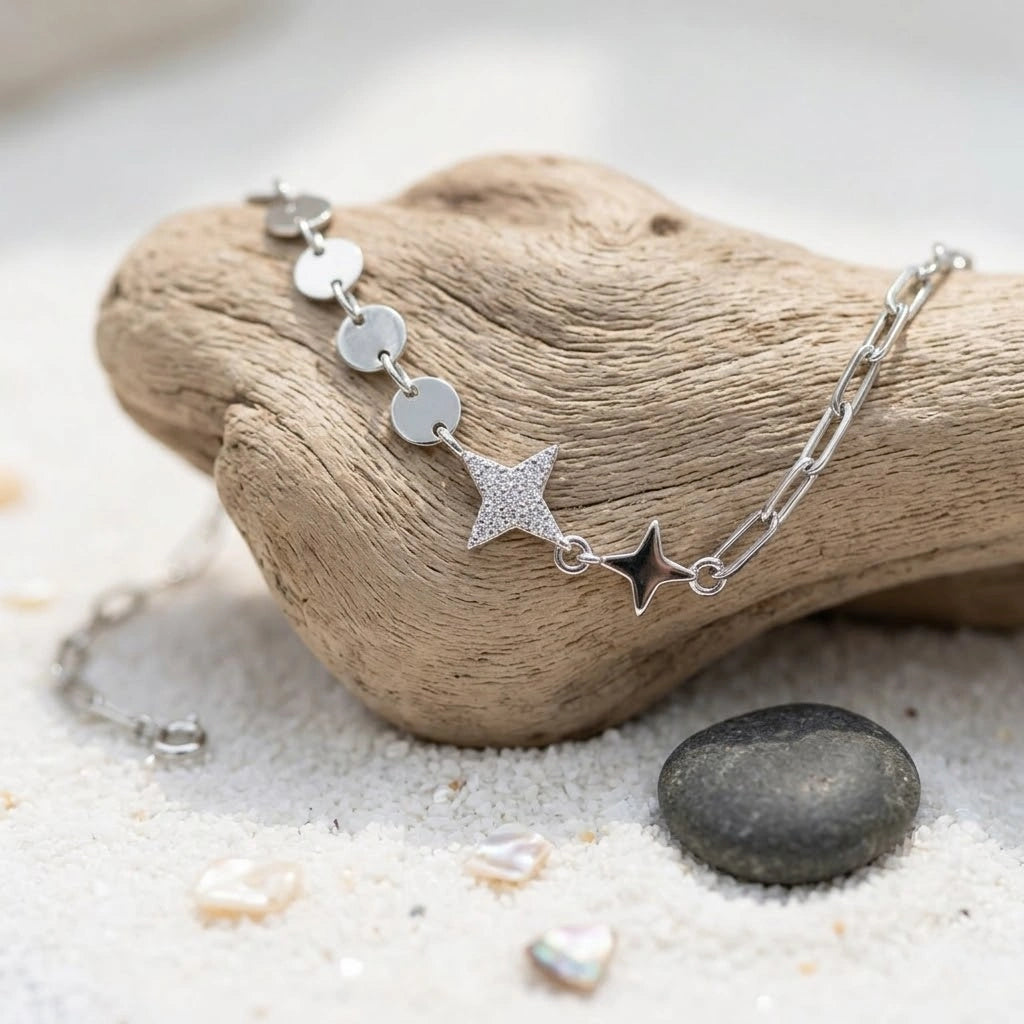 Celestial Star Charm 925 Sterling Silver Bracelet for Women