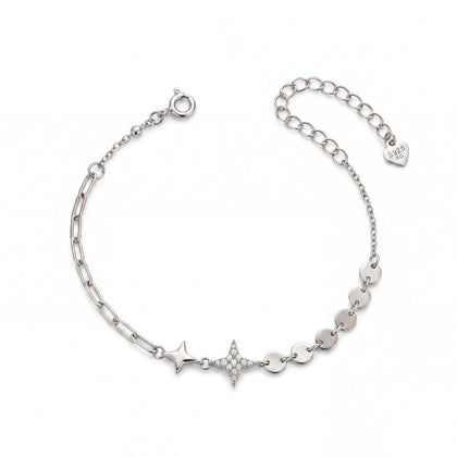 Star Charm 925 Sterling Silver Bracelet with CZ Accents for Women