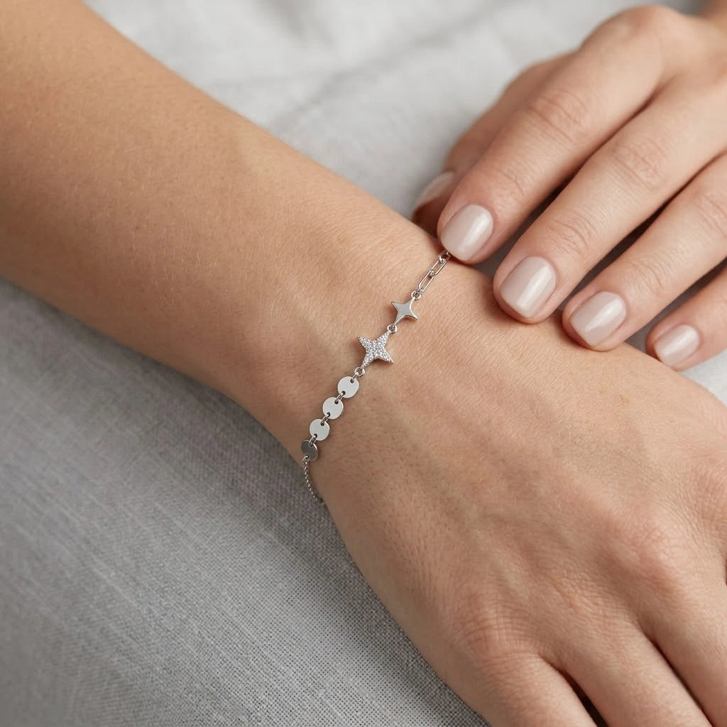 Celestial Star Charm 925 Sterling Silver Bracelet for Women