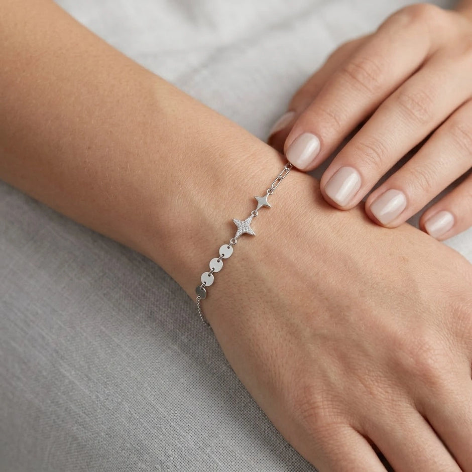Celestial Star Charm 925 Sterling Silver Bracelet for Women