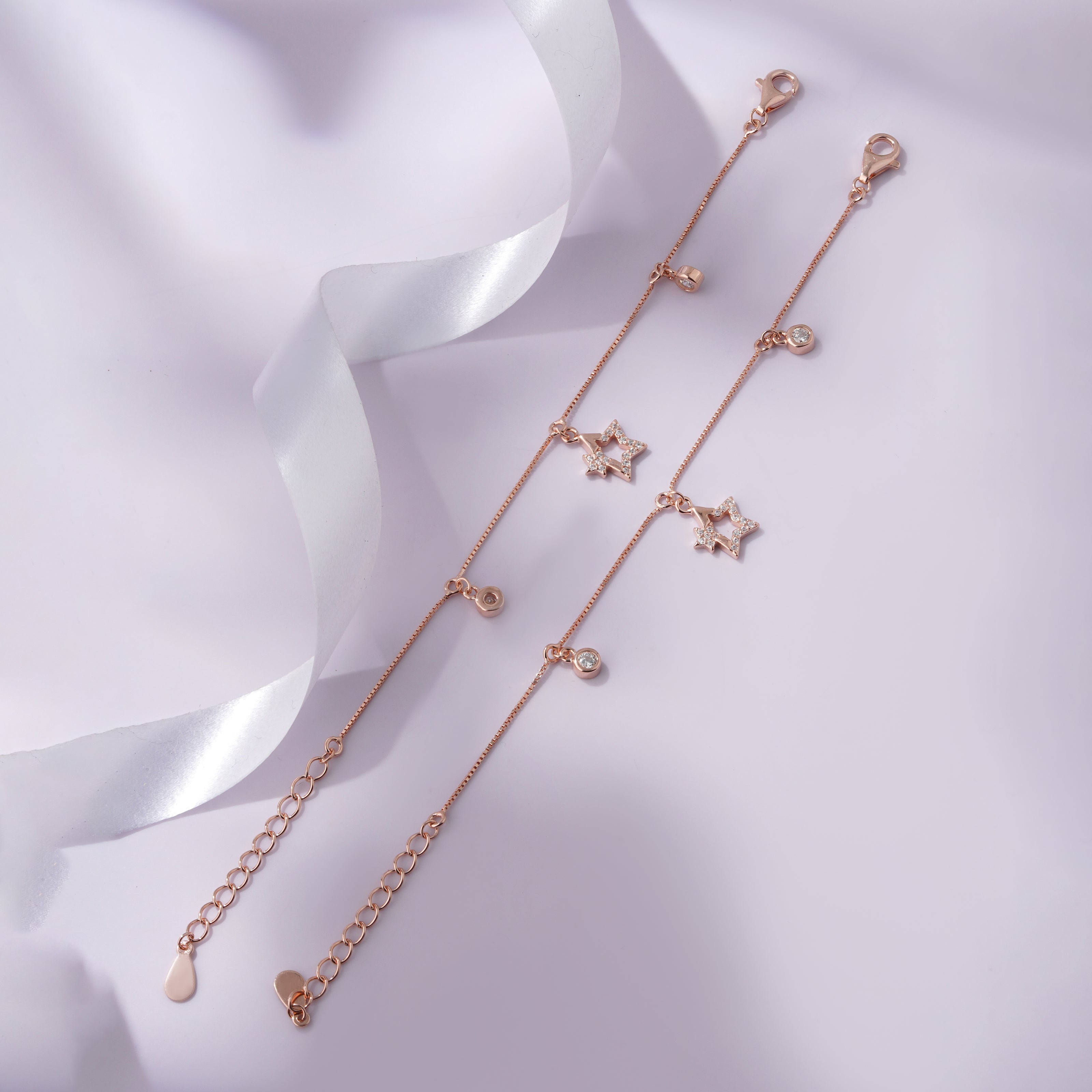 Celestial Star Drop Design 925 Sterling Silver Rose Gold Kid's Bracelet