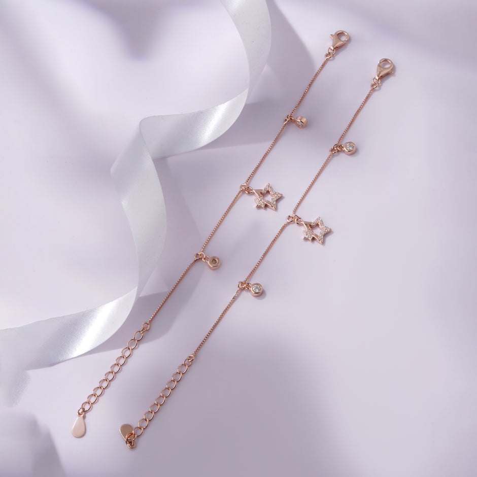 Celestial Star Drop Design 925 Sterling Silver Rose Gold Kid's Bracelet