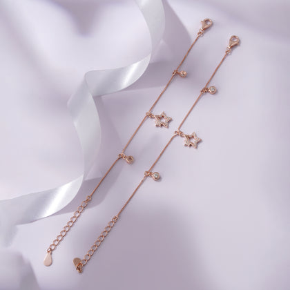 Celestial Star Drop Design 925 Sterling Silver Rose Gold Kid's Bracelet