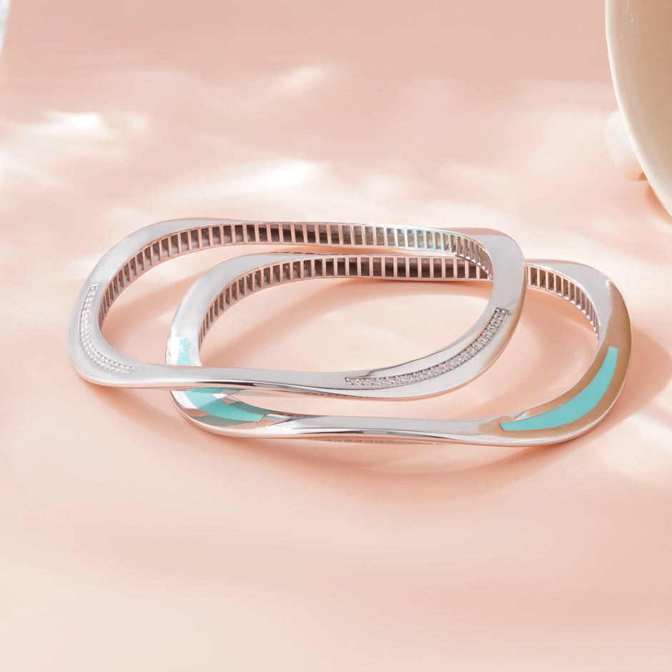 Celestial Curve Diamond-Look Sterling 925 Silver Bangle for Women
