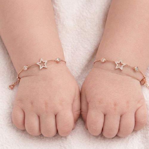 Celestial Star Drop Design 925 Sterling Silver Rose Gold Kid's Bracelet