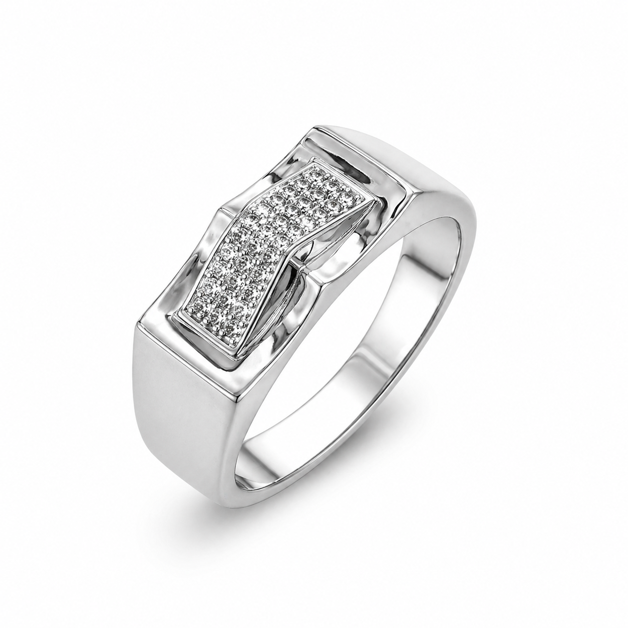 Curved CZ Design 925 Sterling Silver Men's Modern Statement Ring