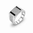 Rectangular CZ Top with Black Enamel & Patterned Band 925 Sterling Silver Men's Ring