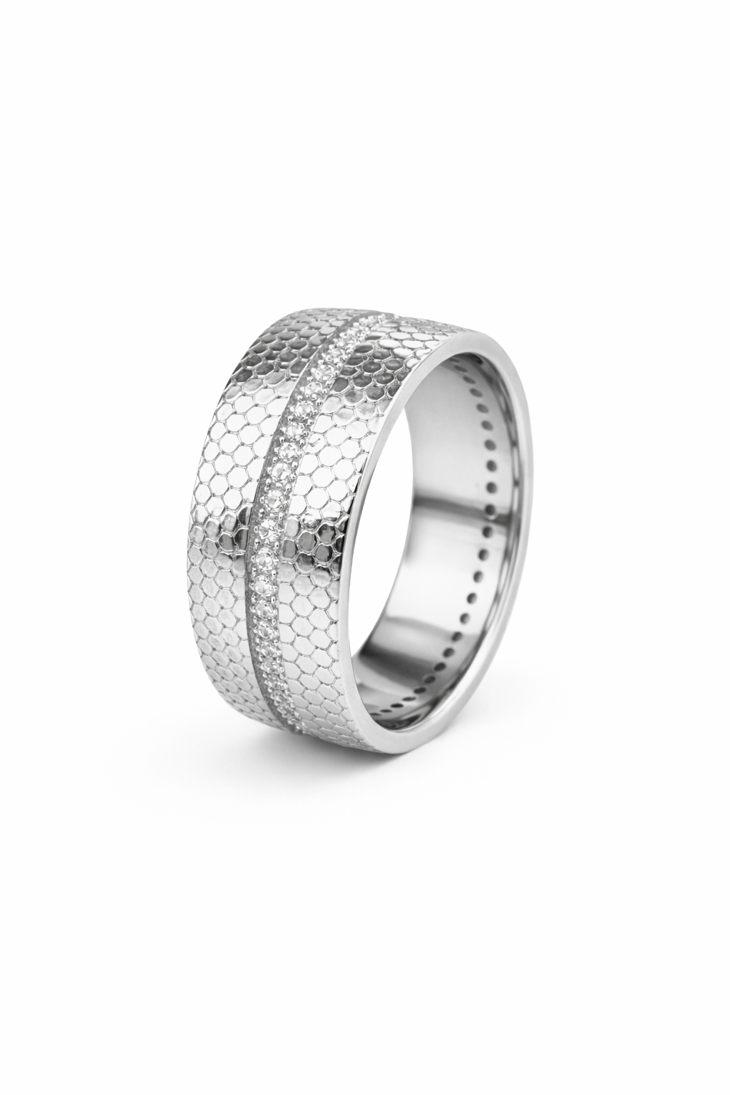 Diamond-Cut Beaded Texture 925 Sterling Silver Band for Men