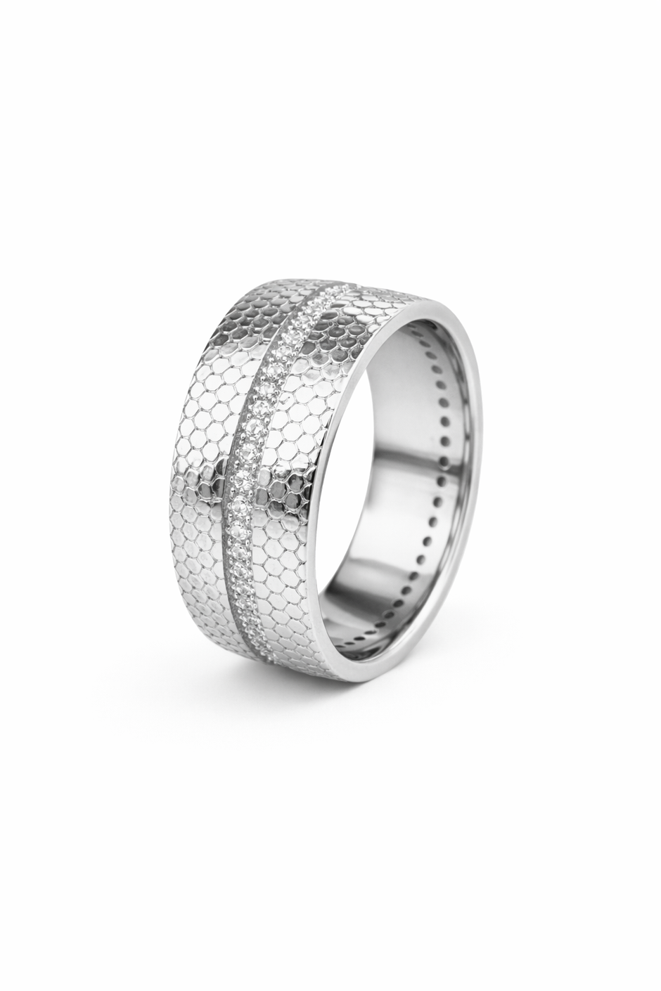 Diamond-Cut Beaded Texture 925 Sterling Silver Band for Men