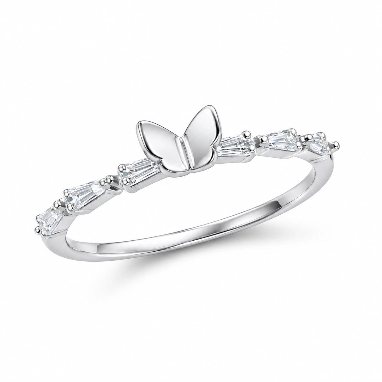 Modern silver ring with sparkling square cubic zirconia channel setting