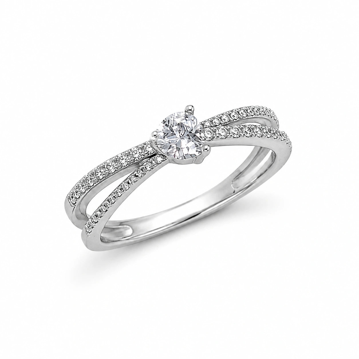 Heart Solitaire CZ 925 Sterling Silver Crossover Ring for Women