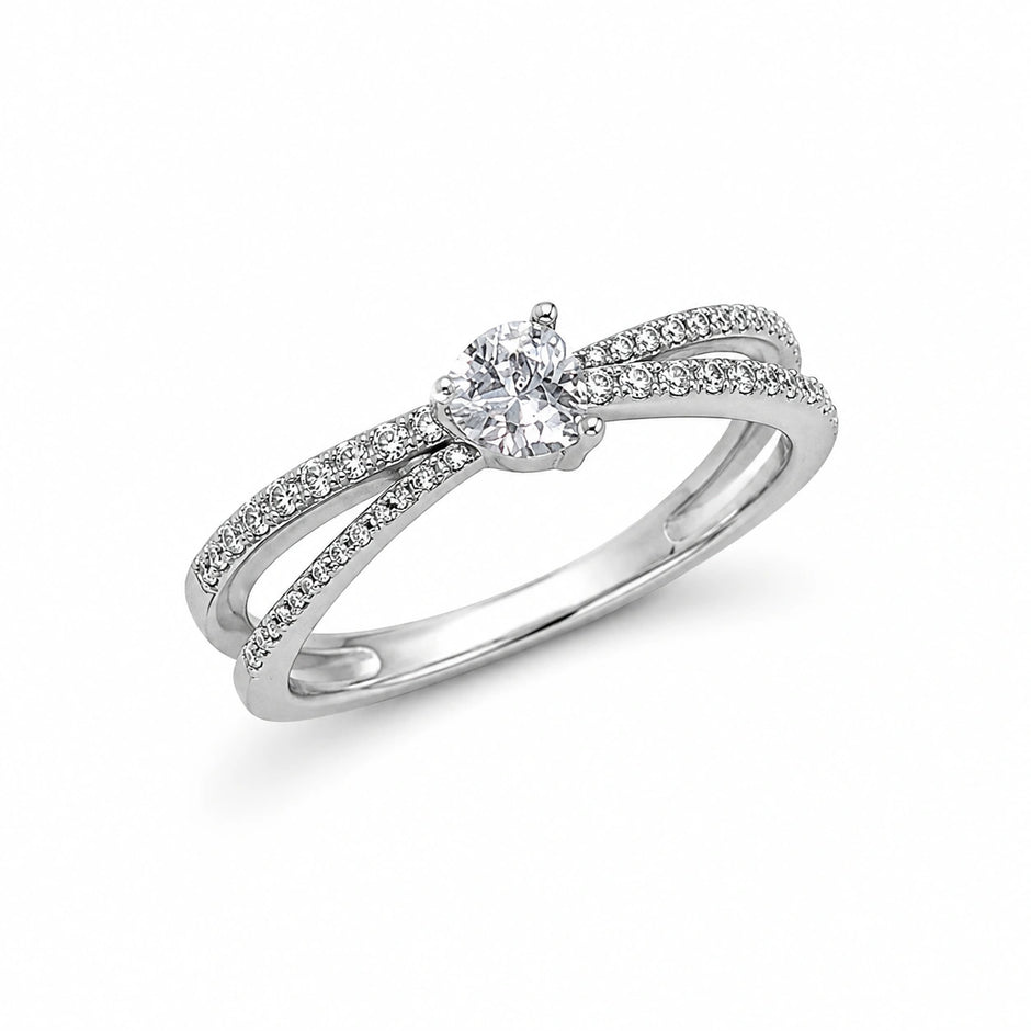 Heart Solitaire CZ 925 Sterling Silver Crossover Ring for Women