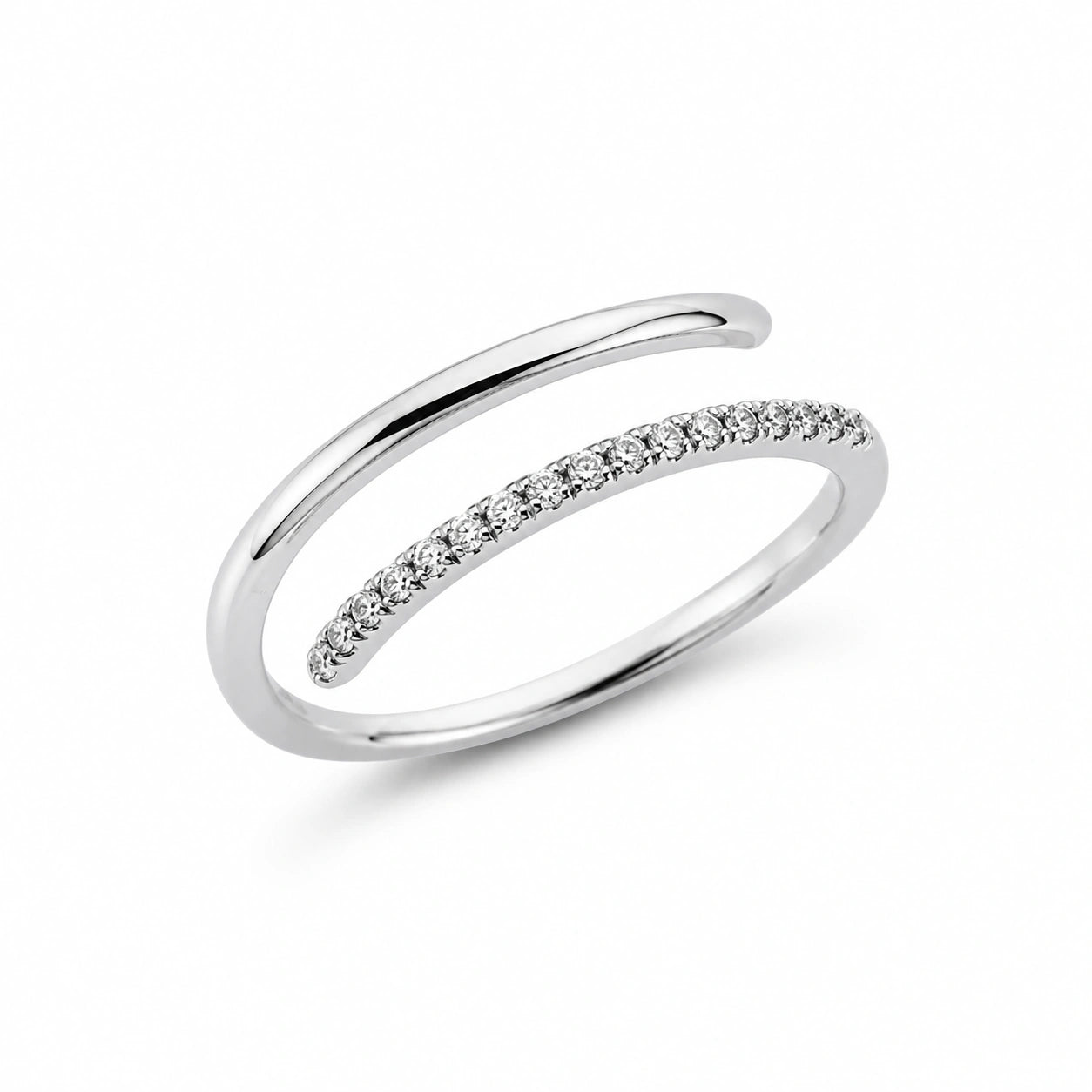 Open bypass 925 sterling silver ring for women with round CZ stones