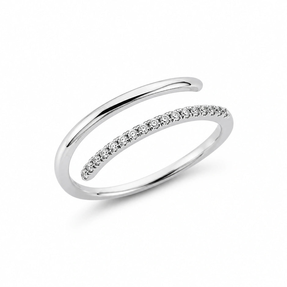 Open bypass 925 sterling silver ring for women with round CZ stones