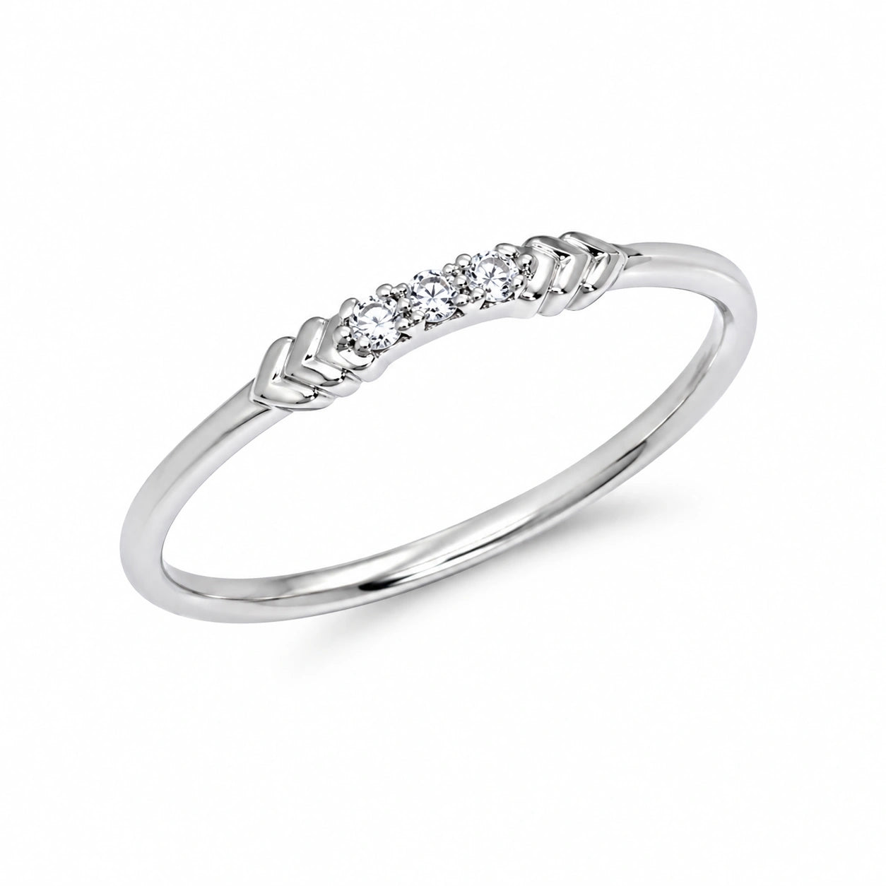 Round CZ 925 Sterling Silver Ring for Women with elegant chevron side design