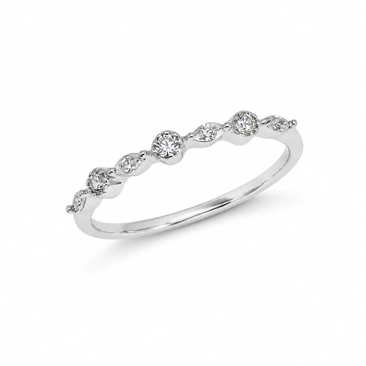 Elegant 925 sterling silver wave ring with round CZ stones for women