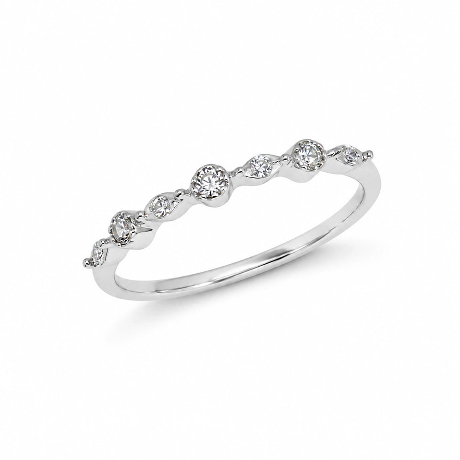 Elegant 925 sterling silver wave ring with round CZ stones for women