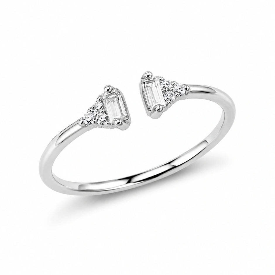 Triangle baguette CZ 925 sterling silver open ring for women