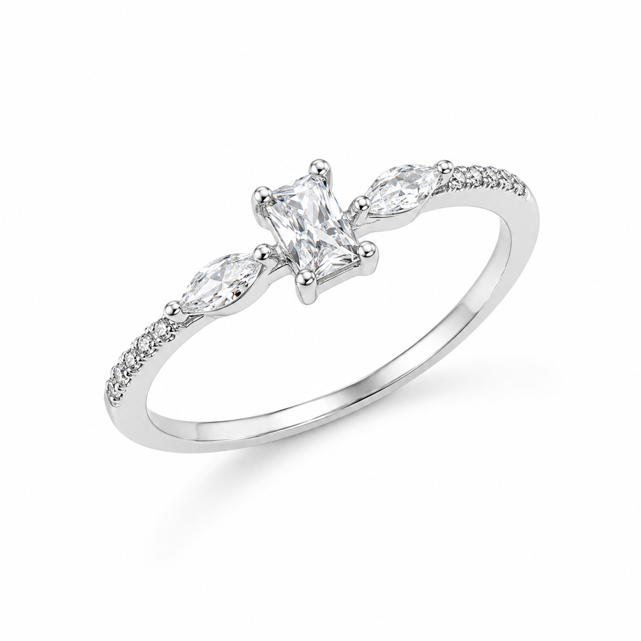 Emerald Cut Marquise CZ 925 Sterling Silver Ring for Women