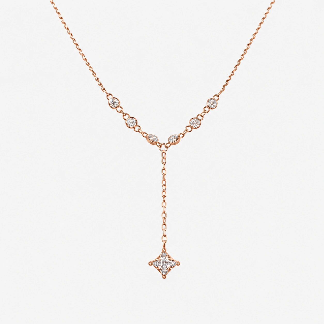 Rose Gold Drop CZ 925 Sterling Silver Chain Pendant for Women