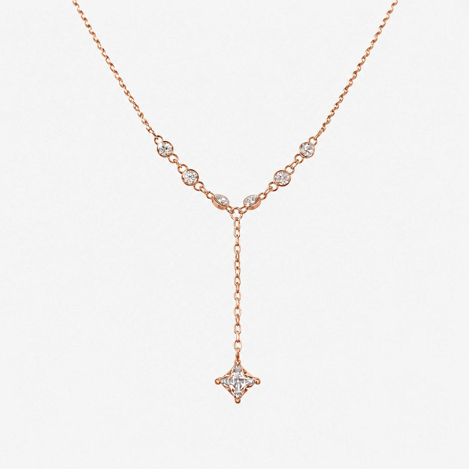 Rose Gold Drop CZ 925 Sterling Silver Chain Pendant for Women