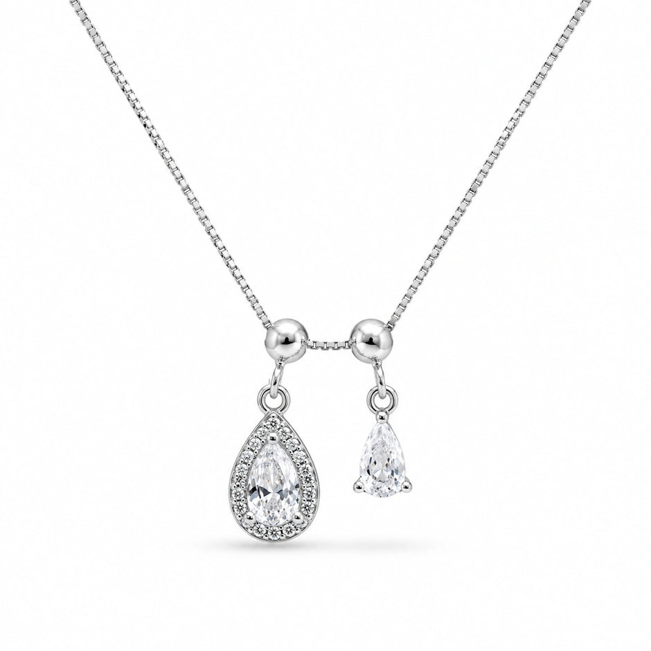 Rose Gold Teardrop CZ 925 Sterling Silver Pendant Chain for Women