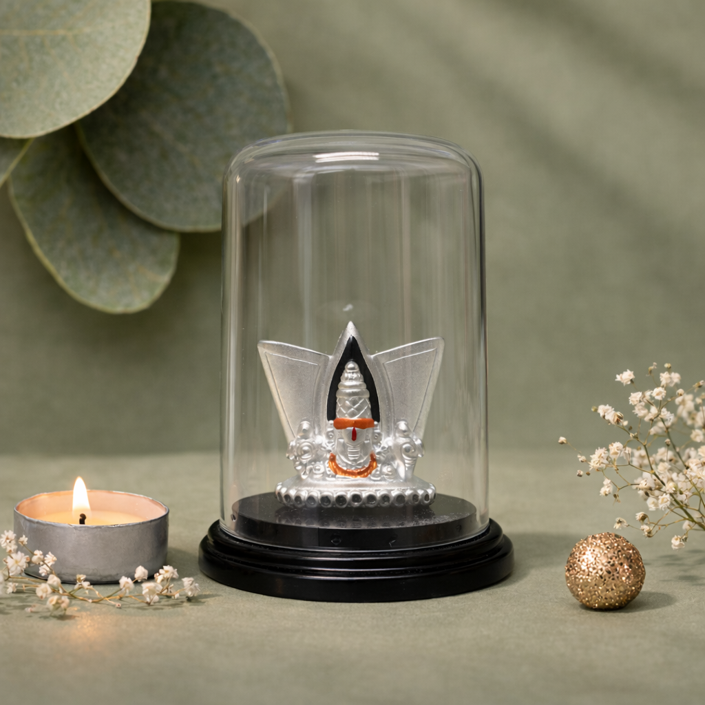 Tirupati Balaji Devotional Silver Idol with Decorative Base