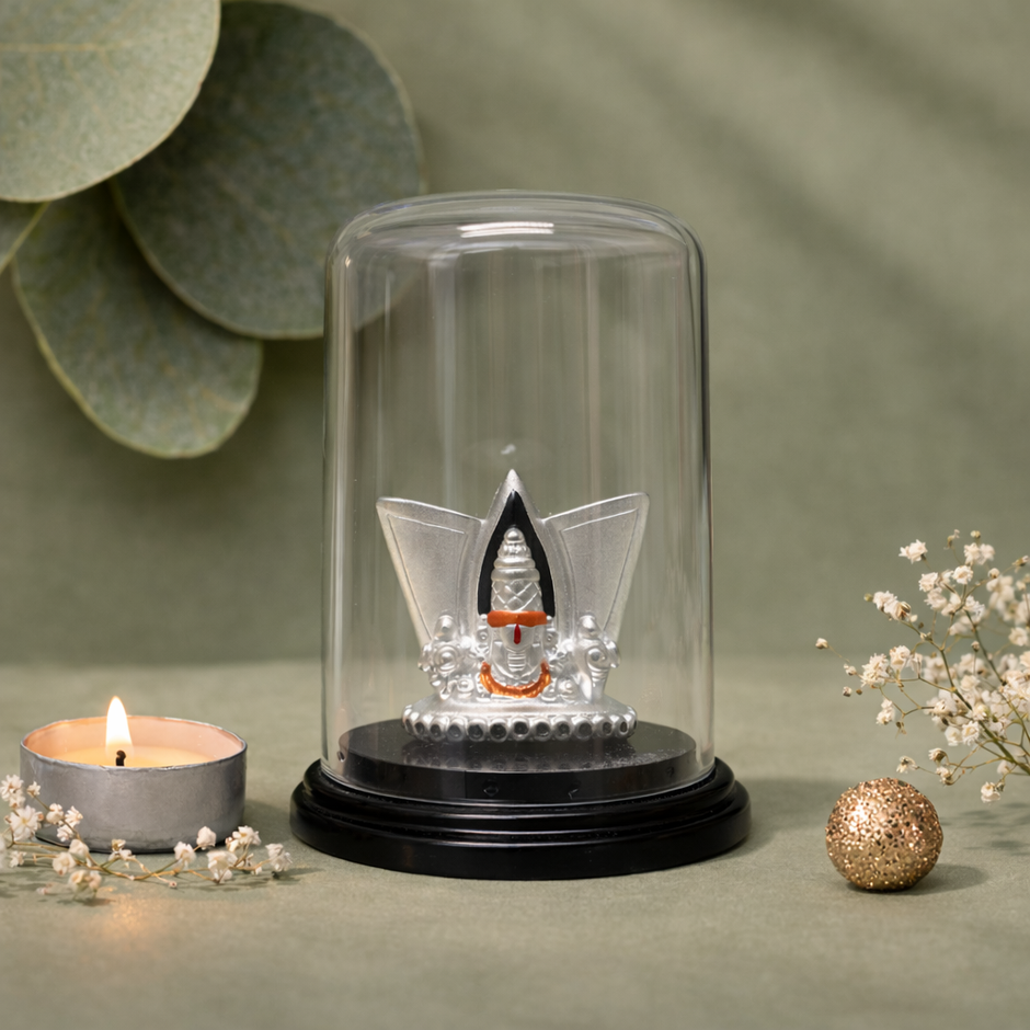 Tirupati Balaji Devotional Silver Idol with Decorative Base