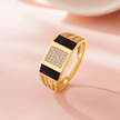 Bold Luxe Black Diamond CZ Gold Plated 925 Sterling Silver Ring for Men | Geometric Statement Ring with Sparkling CZ Stones | Premium Designer Jewellery for Him