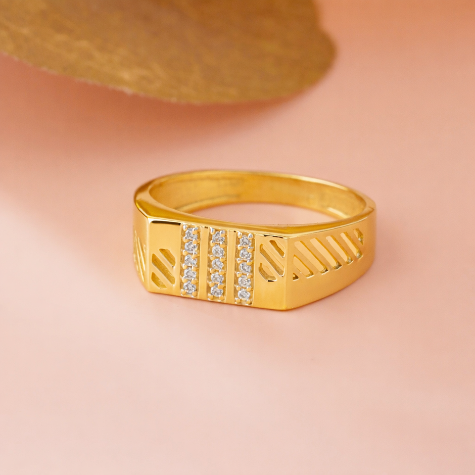 Triple Line CZ Men's Ring – 925 Sterling Silver Gold Ring for Men