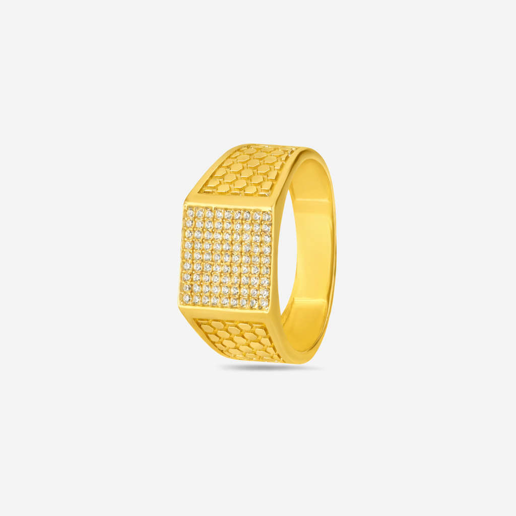 Square CZ Diamond Texture – 925 Sterling Silver Gold Ring for Men