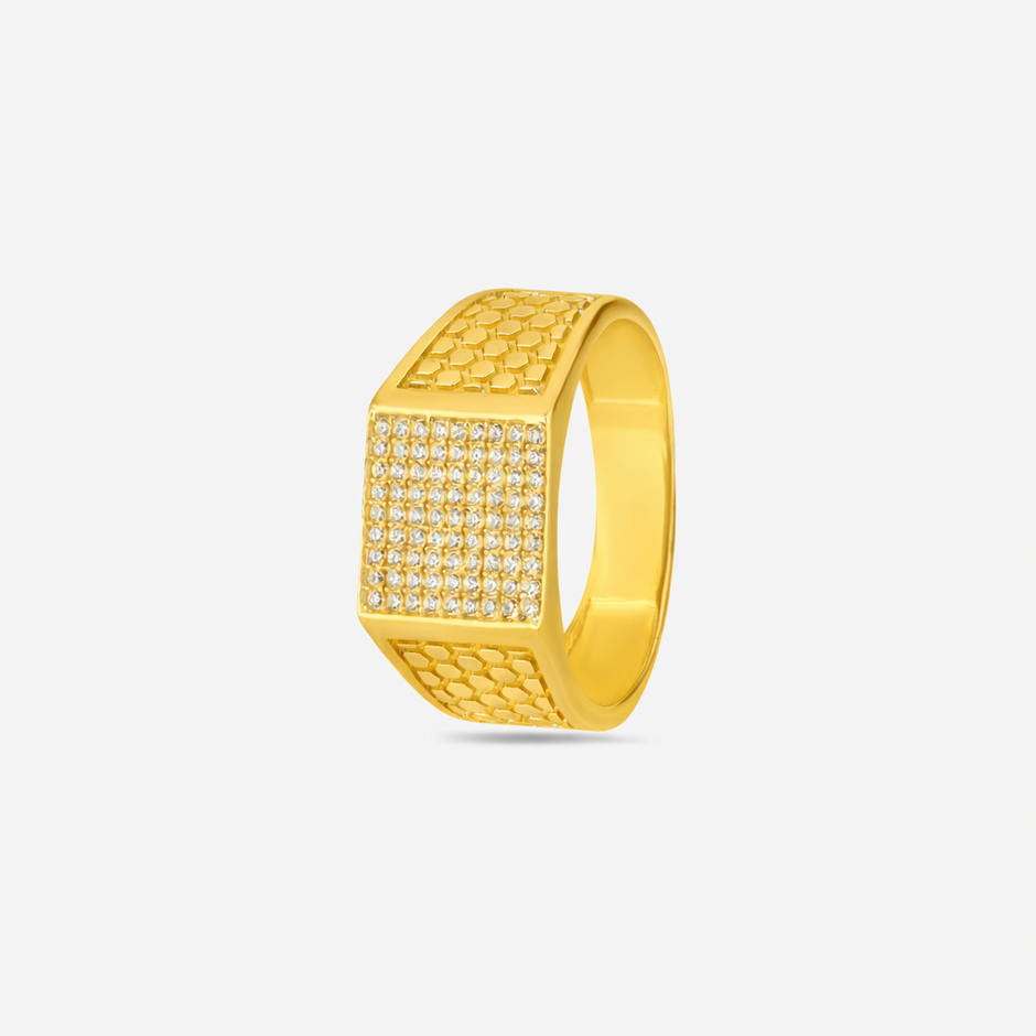 Square CZ Diamond Texture – 925 Sterling Silver Gold Ring for Men