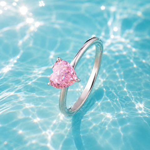 Pink Heart Stone Solitaire Ring