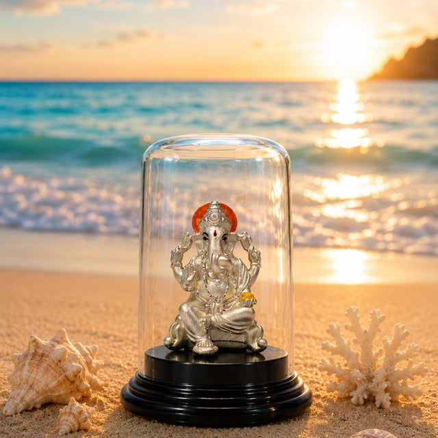 Shree Ganesha Pure Silver Idol with Display Dome
