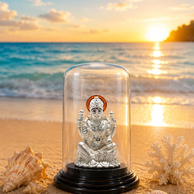 Divine Goddess Lakshmi Silver Murti with Glass Dome