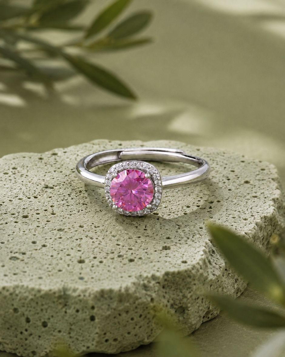 Pink Diamond Silver Ring